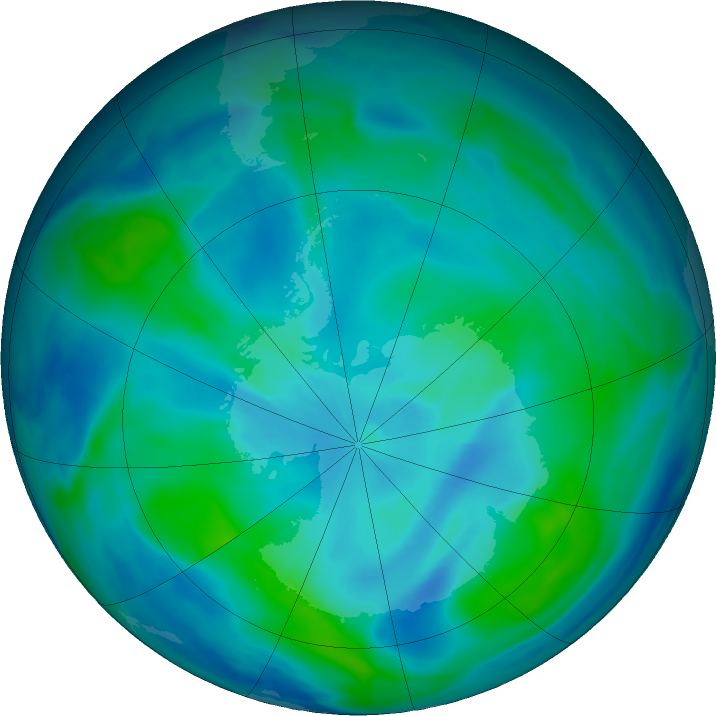 Antarctic ozone map for 15 March 2017